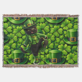 Cobertor Leprechaun sortudo gato preto Dia de São Patrício