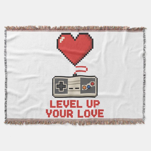 Cobertor Level Up Your Love, Retro Pixel Gaming Design (Frente)