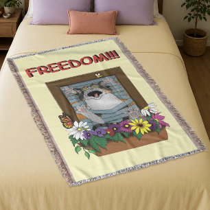 Cobertor Liberdade Fuga Gato Engraçado Floral Amarelo Janel