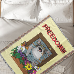 Cobertor Liberdade Fuga Gato Engraçado Floral Amarelo Janel