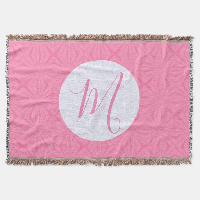 Cobertor Light Pink Squiggly Squares Personalize Initial  (Frente)