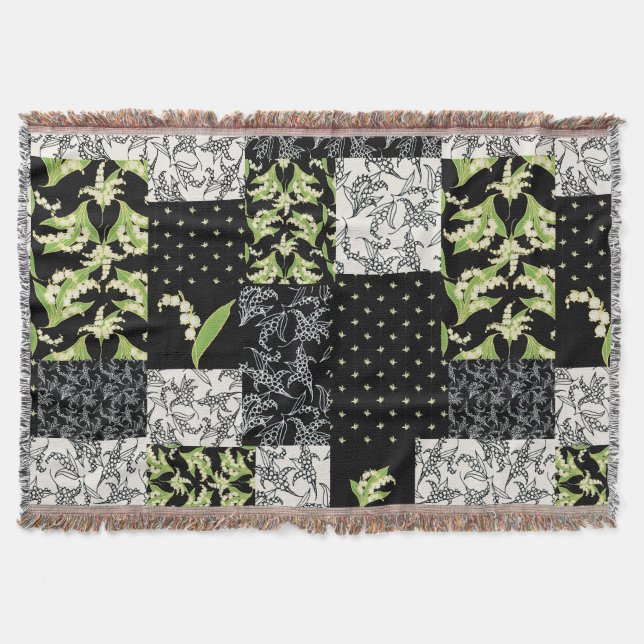 Cobertor Lily-of-the-Valley Faux Patchwork Black (Frente)