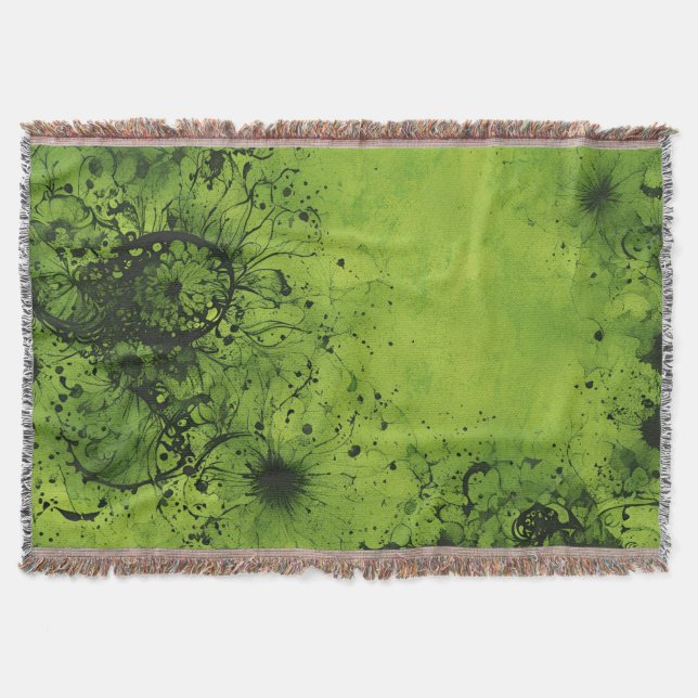 Cobertor Lima Verde Grunge com Acentos Pretos (Frente)
