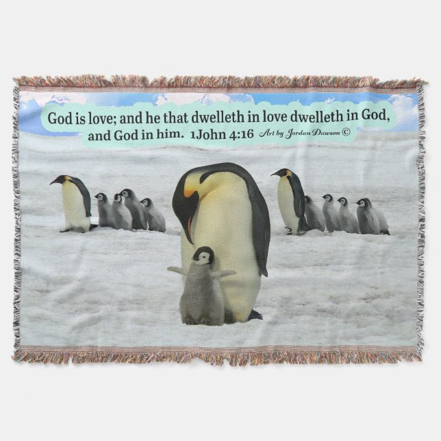 Cobertor Linda Escritura Penguin 1 John 4:16 (Frente)