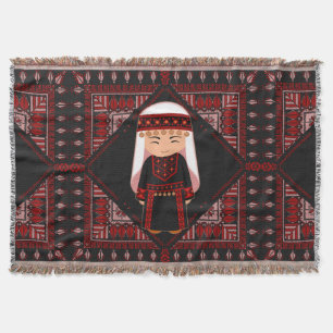 Cobertor Linda menina palestina Embroiderada tatreez vermel