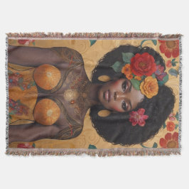 Cobertor Linda Mulher Afro-Americana Com Flores