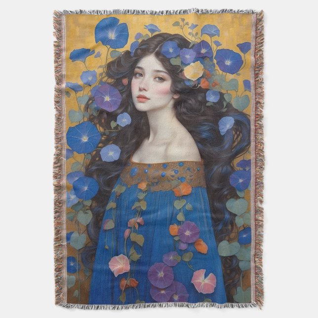 Cobertor Linda Mulher Com Glórias Da Manhã (Frente Vertical)