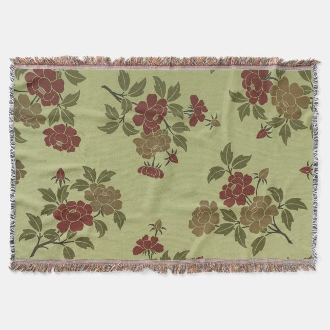 Cobertor Linda Vintage Japonês Floral (Frente)