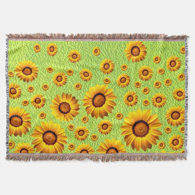 Cobertor Lindas flores amarelas em verde-abstrato (Frente)