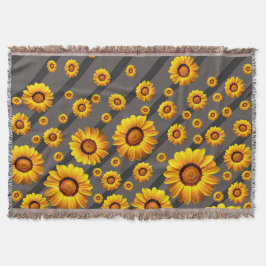 Cobertor Lindas flores amarelas nas cinzas, faixas pretas