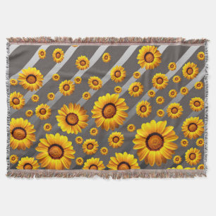 Cobertor Lindas flores amarelas nas cinzas, listras pratead