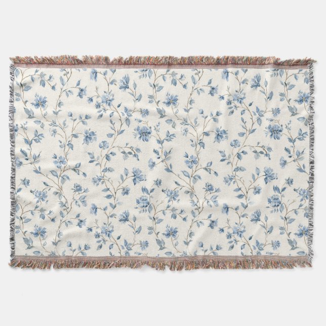 Cobertor Lindas Flores Creme Azuis (Frente)