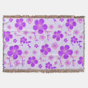Cobertor Lindo Impresso Floral Roxo e Rosa em Lavanda