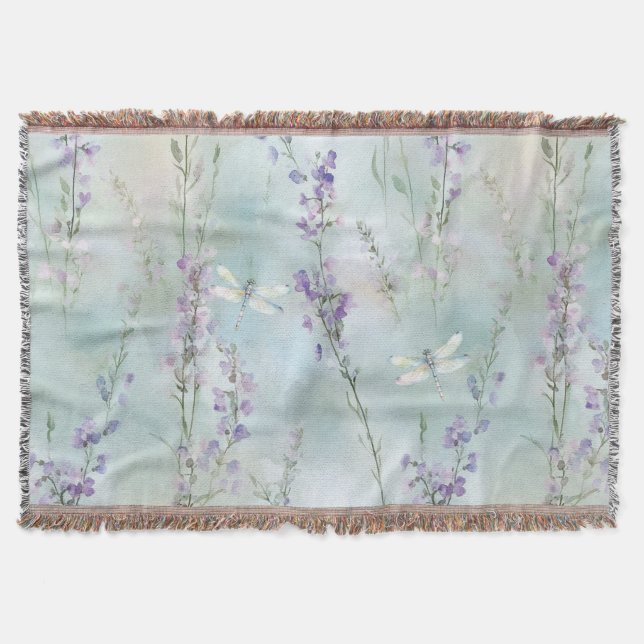 Cobertor Lindos e Românticos Flores Lavanda Libélulas (Frente)