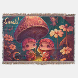 Cobertor Lindos elfos brincam sob cogumelos