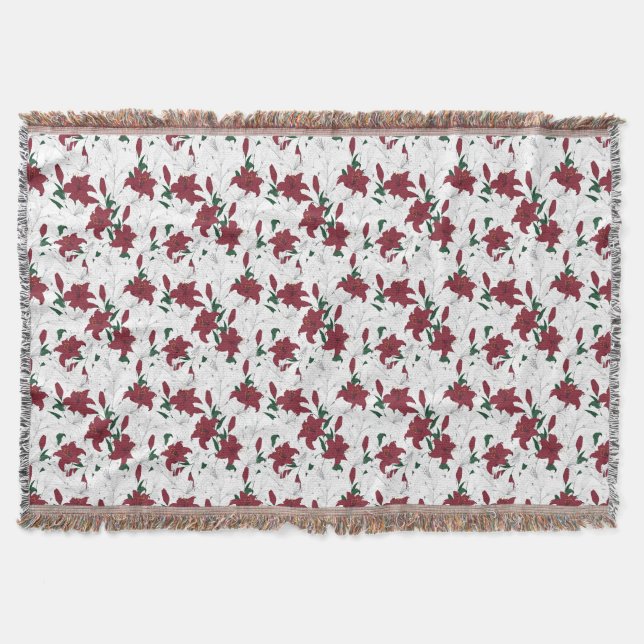 Cobertor Lírios de Natal Vermelho e Branco (Frente)