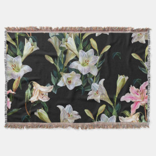 Cobertor Lírios florais: pintura preta de fundo