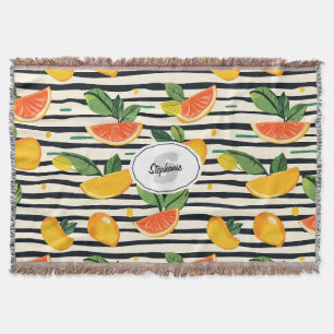 Cobertor Listra de Fruta Tropical Amarela Laranja Rosa e Ve
