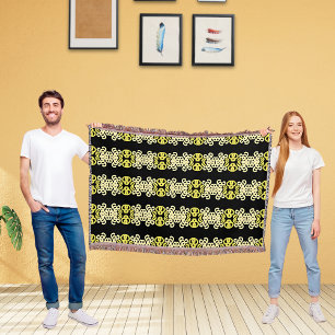 Cobertor Listra Ornamental Amarela Dourada Padrão Sem Costu
