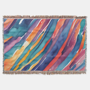 Cobertor Listras Aquarela Laranja, Rosa Azul Verde Roxo