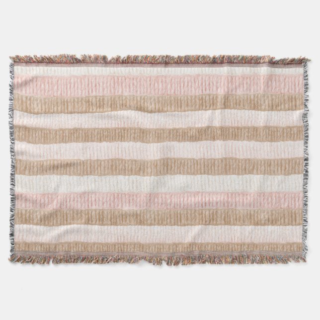 Cobertor Listras Bege Creme Rosa (Frente)