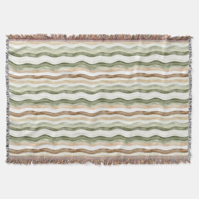 Cobertor Listras Verde Creme Marrom (Frente)