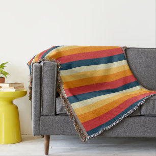 Cobertor listras vermelhas, azuis, laranja e amarelas