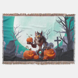 Cobertor Lobisomem e abóboras de Halloween