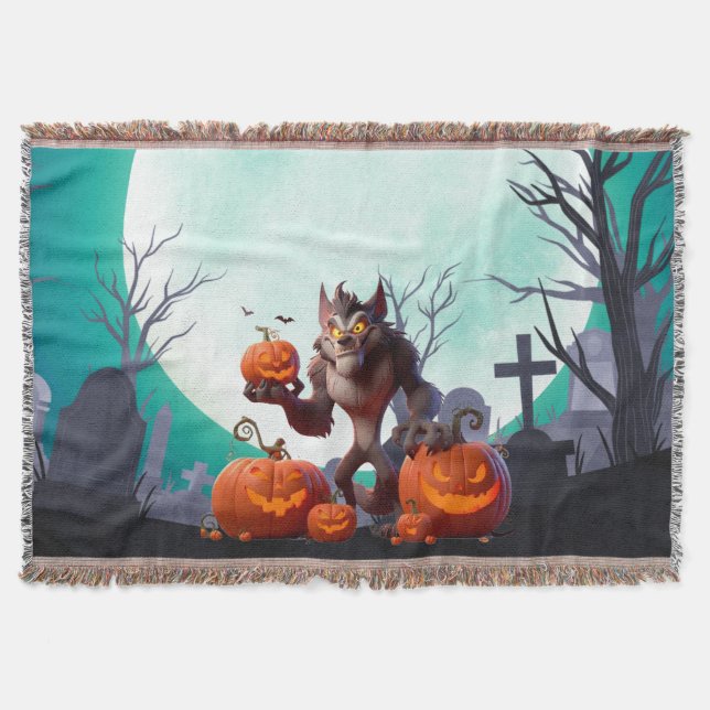 Cobertor Lobisomem e abóboras de Halloween (Frente)