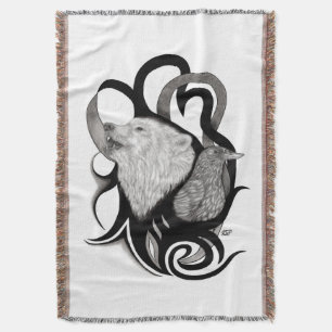 Cobertor Lobo Branco com Arte Tribal Raven