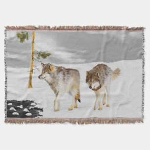 Cobertor Lobos na Pintura da Neve - Arte Original sobre a V