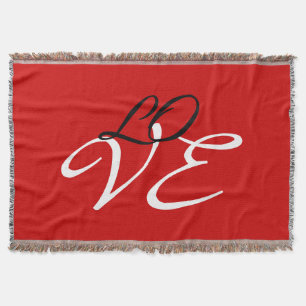 Cobertor Love Red White Black Color - Script de Caligrafia