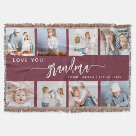 Cobertor Love You Grandma 8 Photo Collage Burgundy