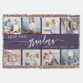 Cobertor Love You Grandma 8 Photo Collage Purple