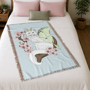 Cobertor Luna Moth Moon White Cat Green