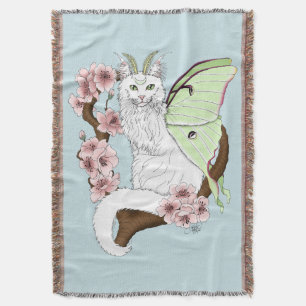 Cobertor Luna Moth Moon White Cat Green