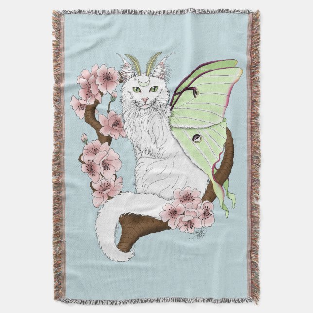 Cobertor Luna Moth Moon White Cat Green (Frente Vertical)