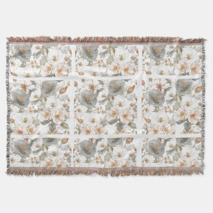 Cobertor Luxo, Elegante, Padrão de Flores Cinza Dourado