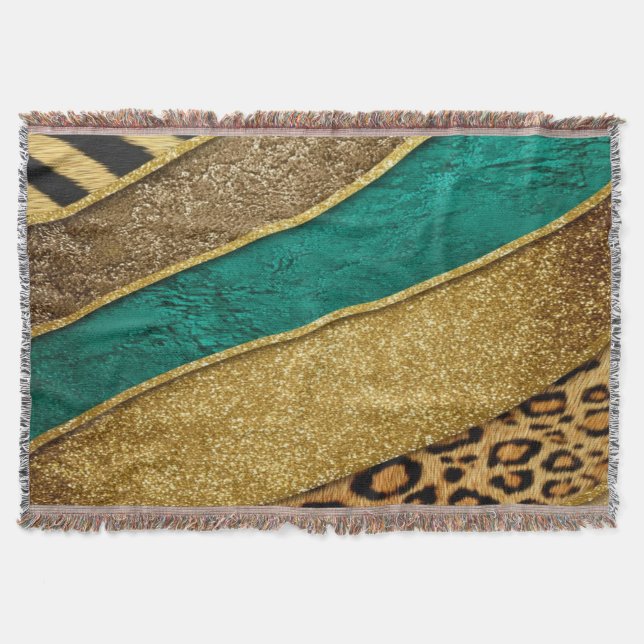 Cobertor Luxury Emerald & Gold Safari Leopard Zebra Glitter (Frente)
