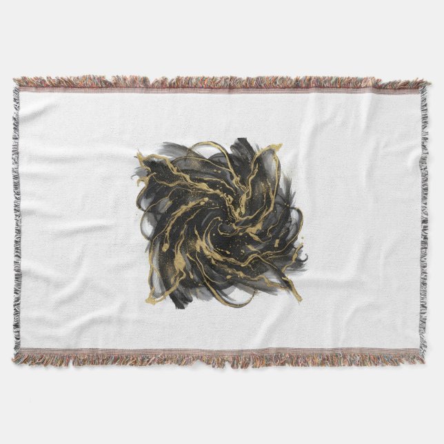 Cobertor Luxury Gold and Black Abstract Marble Ink Flow (Frente)