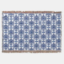 Luxury Royal Blue and White Baroque Floral Pattern