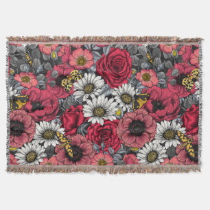 Cobertor Luzes sobre mistura de flores em vermelho e cinza