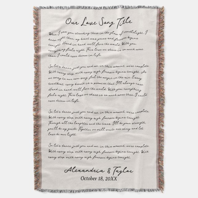 Cobertor Lyric Blanket de Música Casada Personalizada (Frente Vertical)