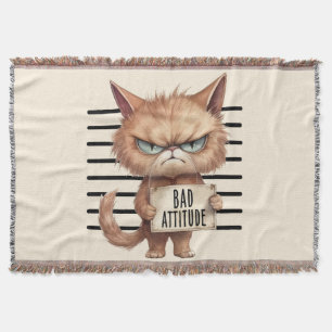 Cobertor Má Atitude Cat Mugshot - Design Felino Engraçado