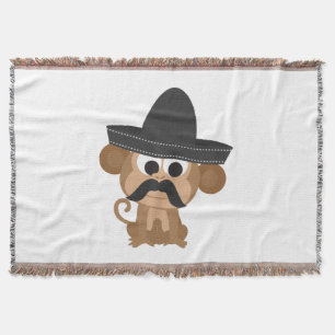 Cobertor Macaco engraçado do bigode que veste um Sombrero