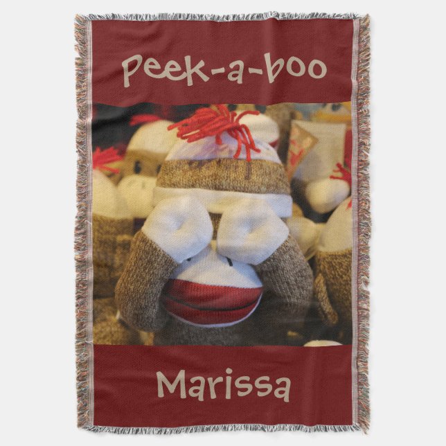 Cobertor Macaco-meia personalizado Peek-a-boo (Frente Vertical)