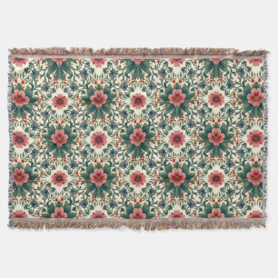 Cobertor Mágica da Flor de Boho - em tons verdes e cor-de-r