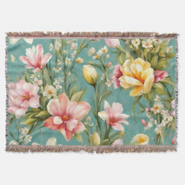 Cobertor Magnólia Amarela refinada com flores brancas