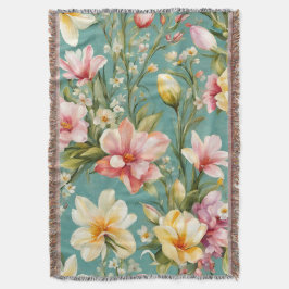 Cobertor Magnólia Amarela refinada com flores brancas