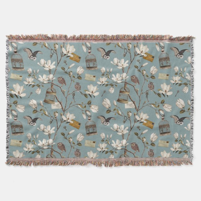 Cobertor Magnolia Grove with Owls in Duck egg blue (Frente)